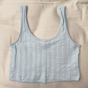 Topshop Light Blue Ribbed Crop Top